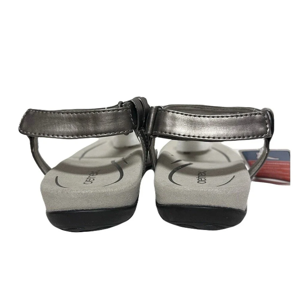 NEW Aetrex Womens Size 8.5 Gunmetal Leather Jade Sparkle Arch Support Sandals - Picture 5 of 9
